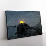 Big Box Art Moon Behind The Mountains in Canada Canvas Wall Art Print Ready to Hang Picture, 76 x 50 cm (30 x 20 Inch), Teal, Black, Grey