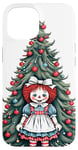 iPhone 15 Raggedy Ann in front of a Christmas Tree Case