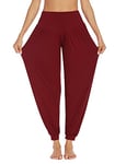 PINSPARK Pantalon de Loisirs Femme Sarouel Long Pantalon de Yoga Hippie Pantalon de Jogging Grande Taille Pantalon de Yoga Confortable Sarouel Ample Pantalon de Sport Femme Rouge XL