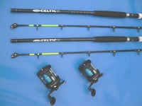 2 X 7ft DOUBLE ROLLER TIP BOAT RODS+CHIEFTAIN 30 MULTIPLIER REELS WITH 30lb LINE