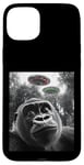 Coque pour iPhone 15 Plus Gorilla Selfie avec Alien OVNI pour hommes, femmes, garçons, filles, enfants