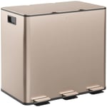 3 x 15L Triple Kitchen Bin, Fingerprint-Proof for Recycling and Waste Gold Tone