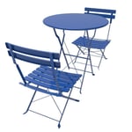 Ensemble repas de jardin ELIFUZHG - Table pliante - 2 chaises - Acier métallique - Bleu
