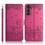 Succtopy Coque pour Samsung Galaxy A25 5G Étui de Protection [Etui à Rabat] [Pochette de Portefeuille] [Fermeture Magnétique] Housse Premium en Cuir PU Portefeuille Samsung Galaxy A25 5G Rose Rouge