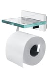 Ensemble combiné Tiger Safira: Porte-rouleau papier toilette avec étagère en verre pratique et porte-rouleau de rechange, Chrome, Chromé