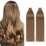 12 Pouces Extension Adhésive Naturel Cheveux Humains Naturel Rajout Cheveux 40 PCS [2g/pcs] Extension Bande Adhésive Tape In Hair Extension Remy Hair - #6 Châtain Clair