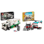 LEGO Technic Mack LR Electric Camion Poubelle, Jouet de Camion Électrique, Véhicule de Recyclage & Creator 3-en-1 Le Camion Remorque avec Hélicoptère, Set de Véhicules avec Jouet d'Hélicoptère