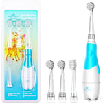 Baby Toothbrush Electric Toddler Toothbrush 0-2-3 Years Old Kids Electric Toothbrush with LED Light 2 Minutes Timer Battery Operated Sonic Technology for Infant 6 Months and Up (Blue)