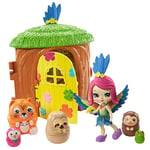 Enchantimals Jungle Enchantée coffret La Maison Perroquet & animaux surprises avec figurines Peeki Perroquet et 5 animaux, jouet pour enfant, GTM49