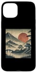 Coque pour iPhone 15 Plus Village japonais vintage jardin vue montagne paysage soleil