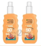 2x Garnier Ambre Solaire SPF 50+ Kids Water Resistant Sun Cream Spray - 150ml