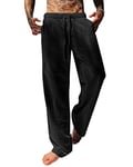 YAOBAOLE Pantalon en Lin Homme Pantalon en Lin Homme Été Pantalon Lin Homme Taille Elastique Pantalon Lin Homme Été Noir 3XL