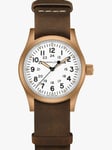 Hamilton H69459510 Unisex Khaki Field Mechanical Bronze Leather Strap Watch, Brown/White