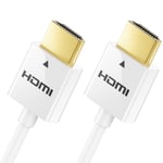 1,5m Câble HDMI Slim (Câble HDMI Petit et Flexible) 4K Câble HDMI 2.0 1080P 2160P UHD ARC HDR 3D pour TV, Moniteur, Beamer, Ordinateur Portable, PC, Ordinateur, PS4, PS5, XBOX - Blanc