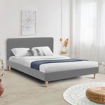 Idmarket - Lit double scandinave balta avec tête de lit et sommier 160 x 200 cm tissu gris clair