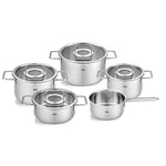 Fissler Collection Pure Jeu De Faitouts/sautoir/casserole En Acier Inoxydable, 5 Pièces Dont 4 Avec Couvercle En Verre (3 Faitouts, 1 Sautoir, 1 Casserole À Queue), Compatible Induction