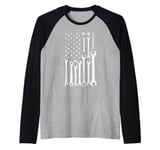 Tool Wrench Mechanic American Flag Auto Car Repair Garage Raglan Baseball Tee