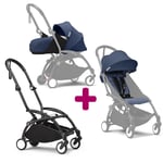 Stokke Pack Poussette duo chassis YOYO³ Noir + pack 6+ Bleu Air France nouveau-né