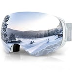 Findway Masque de Ski Magnetique, Lunettes de Ski Femme Homme OTG pour Snowboard et Ski Anti-buée, Anti-UV 400,Argent Interchangeables Lentille Sphérique