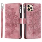 Iphone 12 Pro Case Vetoketjullinen Lompakko Kukkaro Kohokuvioitu Totem-suojus Crossbody-nauhalla