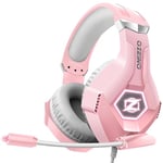 Ozeino Gaming Headset with Microphone 3D Surround Sound Headset with Noise Cancelling RGB Lights Pink