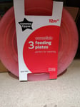 Tommee Tippee Essential 3 Feeding Plates 12m+ Pink New