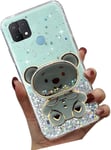 Case Paillettes Pour Oppo Realme C21y/C25y Sable Mouvant Ours Astronaute Béquille Coque,Bling Maquillage Miroir Pliant Supporter Silicone Flexible Housse Étui De Potection