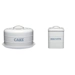 Living Nostalgia KitchenCraft Cake Tin Storage, Airtight Cake Storage Tin/Cake Dome, 28.5 x 18 cm - French Grey & Living Nostalgia LNBISCGRY Biscuit Tin, Grey, 14.5 x 19 cm