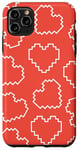 Coque pour iPhone 11 Pro Max Red Pixel Heart Pattern Love 8bit Retro Valentine Gamer