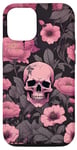 Coque pour iPhone 12/12 Pro Étui de téléphone gothique fleurs crâne roses et fond gothique