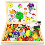 Jojoin Puzzles en Bois Magnétique, 110 Pièces Animaux Jigsaw avec Tableau Noir de Chevalet à Double Face Jouets Educatif, Jouets Montessori Educatif pour Enfants Fille 3+ Ans