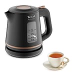 Tefal Includeo Bouilloire électrique 1 L, Poignée ergonomique, 2 fenêtres niveau d’eau, Graduations visibles, Base à 360°, Filtre anticalcaire amovible KI533811, Noir