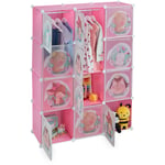 Relaxdays - Armoire chambre d'enfant, modulable, 2 tringle à vêtements, diy, étagère, hlp 145x110x37 cm, rose