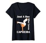 Womens Just A Boy Who Loves Capoeira Martial Arts Dance Sport V-Neck T-Shirt