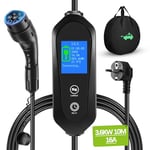 Yigowyigo Chargeur Voiture Electrique 3.68KW,EV Chargeur Type 2, 6-16A Courant Commutable,Charge Temporisée,IP67 étanche,Cable Recharge Voiture Electrique avec Sac (10 mètres)