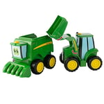 TOMY John Deere - Coffret Jouet pour Enfant Mes Amis de la Ferme 47193, Tracteur Jouet pour Bébés, Johnny Le Tracteur & Corey, pour Garçons et Filles, Adapté aux Enfants de 18mois+, Multicolore