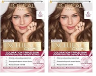 L'Oréal Paris - Excellence Crème - Kit de Coloration Permanente Triple Soin de Cheveux - 100% Couverture Cheveux Blancs - Nuance 6 Blond Foncé (Lot de 2)