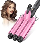 3-Barrel Hair Waver Curling Iron - Big Waves Crimper Wand, 25mm Pink