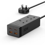 TESSAN Extension Lead with 4 USB Slots, 30W Fast Charging USB Plug with 2 Way Plug Extension Socket, Surge Protected Extension lead 2M, 3250W Multi Plug Power Strip for Home, Office, School Supplies