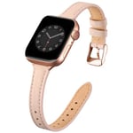 SUNFWR Compatible with Apple Watch Strap 38mm 40mm 41mm 42mm 44mm 45mm,Genuine Leather Strap Replacement,Slim&Thin Wristband for iwatch Series 7/6/5/4/3/2/1,SE (38mm 40mm 41mm, Pink sand&Rosegold)