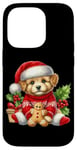 Coque pour iPhone 14 Pro Chiot mignon en bonnet de noel avec biscuit au pain d'épice