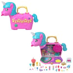 Polly Pocket Dolls & Playset with Pets & 25+ Surprise Accessories, Birthday Celebration Unicorn Partyland Playset, Hot Air Balloon Ride, HYD96