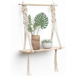 Ymyny - Etagere Murale Bois Macramé Boheme Deco Plantes Simple Houppe Manuel Tissé Chambre Salon wc Etagere Suspendue Corde