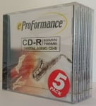 e Proformance CD-R / 5 PACK / Audio Music 80 Min /700MB CDR Recordable Disc NEW