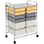 Chariot de Rangement Desserte à Roulettes avec 12 Tiroirs en Plastique Transparent Tour de Rangement pour Salle de Bain, Bureau, Cuisine 63 x 38.5 x