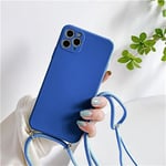 Rokmym Coque pour iPhone 11 avec Cordon de Collier,Coque iPhone 11 Silicone TPU Bumper Coque[Lanière avec Cordon Réglable Longueur Chaîne] Housse pour iPhone 12 (iPhone 12, Bleu Klein)