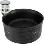 ML-Design Lavabo en Céramique, Noir Mat, Ø 41x18 cm, Forme Ronde, avec Garniture de Vidage, Vasque á Poser, Design Moderne, Lavabo à Main, Lavabo de