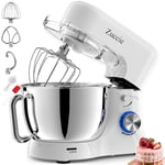 Robot Patissier, Zuccie 5 L Robot Pâtissier, 1000W Robot Cuisine avec Fouet, Batteur, Crochet, Bol d'Acier Inoxydable et Pare-éclaboussures, 8+P Vitesses Robot Pétrin Professionnel (Blanc)