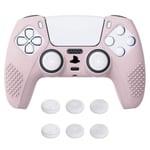 eXtremeRate PlayVital Cherry Blossoms Pink 3D Studded Edition Anti-slip Silicone Cover Skin for ps5 Controller, Soft Rubber Case for ps5 Wireless Controller with 6 White Thumb Grip Caps