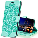 IMIRST Cuir Premium Coque pour Oppo A54 5G, [Stand Support] [Porte-Cartes de Crédit] [Fermeture Magnétique] Portefeuille Étui Housse pour Oppo A54 5G / A74 5G / A93 5G. LD Mandala Green